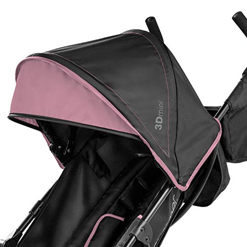 Summer by Ingenuity 3D Mini Convenience Stroller – Lightweight Stroller with Compact Fold, Multi-Position Recline, Canopy with Pop Out Sun Visor and More – Umbrella Stroller for Travel, Pink