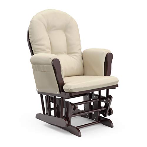 Storkcraft Premium Hoop Glider and Ottoman (Espresso Base, Gray Cushion) – Padded Cushions with Storage Pocket, Smooth Rocking Motion, Easy to Assemble, Solid Hardwood Base