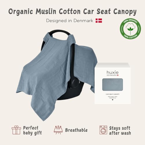 Car Seat Cover Baby - Organic Cotton - Carseat Covers Baby - Carseat Cover - Car Seat Canopy - Carseat Canopy - 100% Muslin Cotton, 43" x 32" (Soft Grey)