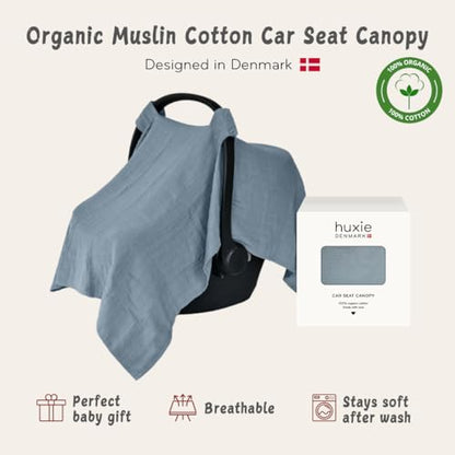 Car Seat Cover Baby - Organic Cotton - Carseat Covers Baby - Carseat Cover - Car Seat Canopy - Carseat Canopy - 100% Muslin Cotton, 43" x 32" (Soft Grey)