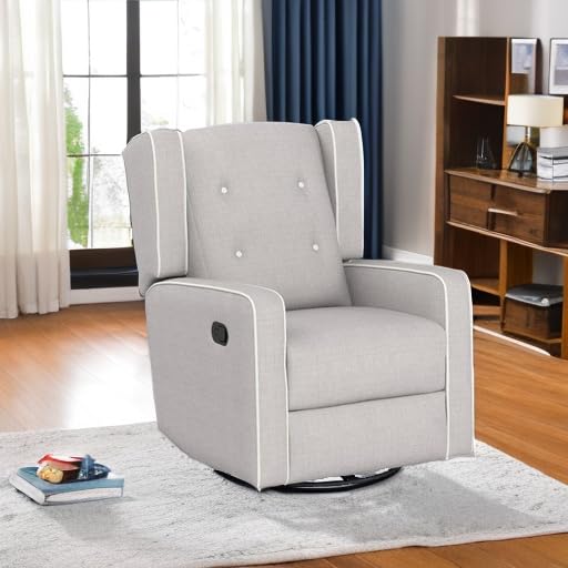 Swivel Rocker Recliner Chair, Nursery Glider Chair, Nursery Rocking Chairs, Manual Reclining Chair, White