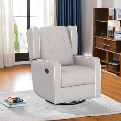 Swivel Rocker Recliner Chair, Nursery Glider Chair, Nursery Rocking Chairs, Manual Reclining Chair, White