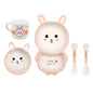 Bamboo Kids Dinnerware Set 5 Pcs Includes Plate Bowl Cup Fork Spoon Perfect for Kids BPA-Free (Little Dinosaur)