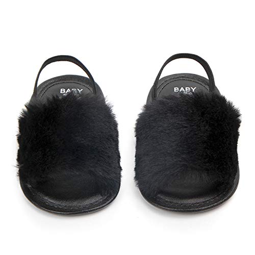2 Pack Infant Baby Girls Sandals Elastic Back Strap Flats Slippers Soft Toddles Princess Shoes Faux Fur Slides Shoes First Walker House Shoes