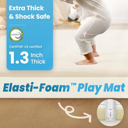 1.3" Thick Baby Play Mat,Ultra Soft Elasti-Foam 50×50 Playpen Mat for Tummy Time,Water-Repellent Coral Fleece Nursery Rug for Infants,Toddlers,Kids,Non-Slip Safe for Crawling(Light Grey)