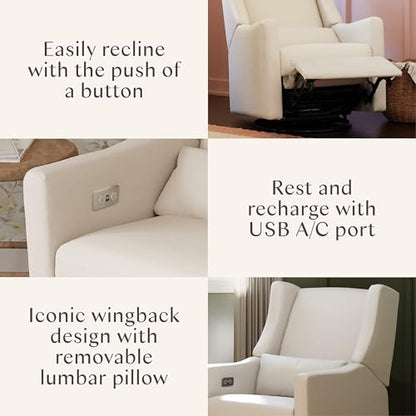 Babyletto Kiwi Electric Power Glider Recliner Nursery Chair w/ USB Ports - Water & Stain Resistant Glider Rocking Chair for Nursery - GREENGUARD Gold Certified Swivel Rocker Recliner Chair - Cream