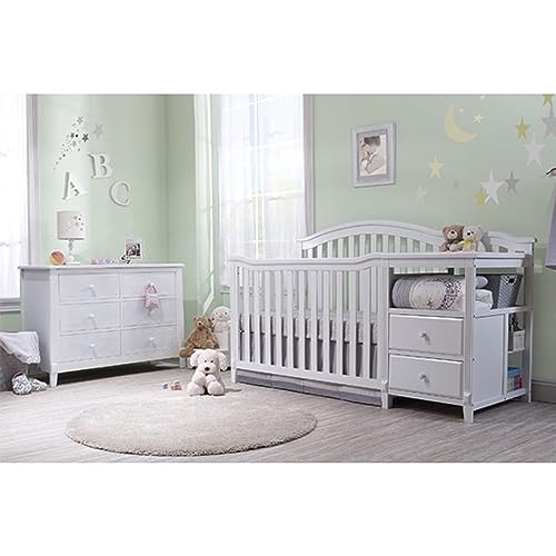 SORELLE FURNITURE Berkley Crib and Changer with Slat Panel Back Classic -in- Convertible Diaper Changing Table Non-Toxic Finish Wooden Baby Bed Toddler Childs Daybed Full-Size Nursery - White