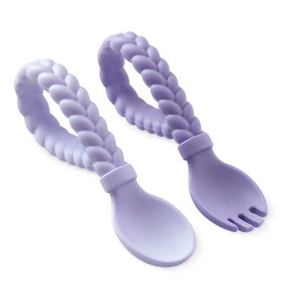 Itzy Ritzy Silicone Spoon & Fork Set; Baby Utensils Featuring a Baby Fork and Spoon with Looped, Braided Handles - Made of 100% Food Grade Silicone & BPA-Free - Ages 6 Months and Up (Pink)