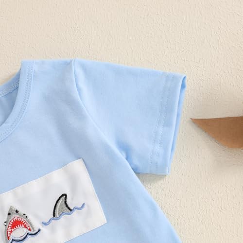 fhutpw Baby Toddler Boy Summer Clothes Embroidery Pattern Short Sleeve Tops & Casual Shorts 6 12 18 Months Outfits Sets
