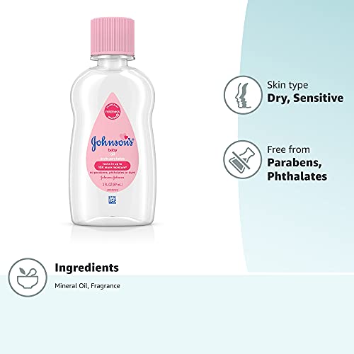 Johnson's Baby Oil, Pure Mineral Oil to help Prevent Moisture Loss for baby, Kids & Adults, Gentle & Soothing Baby Massage Oil for Dry Skin Relief, Original Scent, 14 fl. oz(Pack of 6)