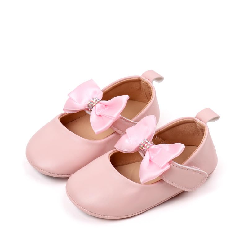 HsdsBebe Infant Baby Girls Mary Jane Flats Bow Non-Slip Soft Sole Princess Toddler First Walkers Sneaker Wedding Dress Shoes