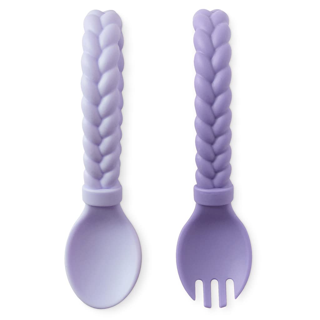 Itzy Ritzy Silicone Spoon & Fork Set; Baby Utensils Featuring a Baby Fork and Spoon with Looped, Braided Handles - Made of 100% Food Grade Silicone & BPA-Free - Ages 6 Months and Up (Pink)