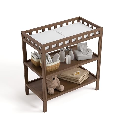 Storkcraft Morningside Changing Table (Sage) – GREENGUARD Gold Certified Baby Changing Table, Includes Waterproof Diaper Changing Pad, Easy 30-Minute Assembly, 2 Open Shelves for Storage