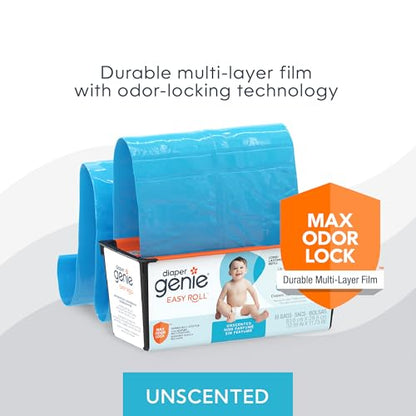 Diaper Genie Easy Roll Refill | 30 Bags Per Refill | Holds Up to 1410 Newborn Diapers | Odor Control | Diaper Pail Refill Bags | Fits Diaper Genie Signature & Platinum Pails