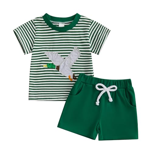 Toddler Baby Boy Summer Outfits Short Sleeve Embroidered T Shirt Tees + Striped/Plaid Shorts Infant Clothes Set