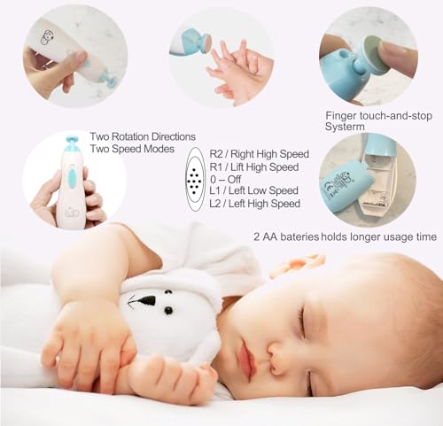 Baby Nail Trimmer 21 in 1, Usage Labeled Case & 13 Extra Replacement Tools, Royal Angels Baby Electric Nail File, Baby Nail Care, Nail Clipper Newborn Toddler Toes & Fingernails Nail Kit (Blue)