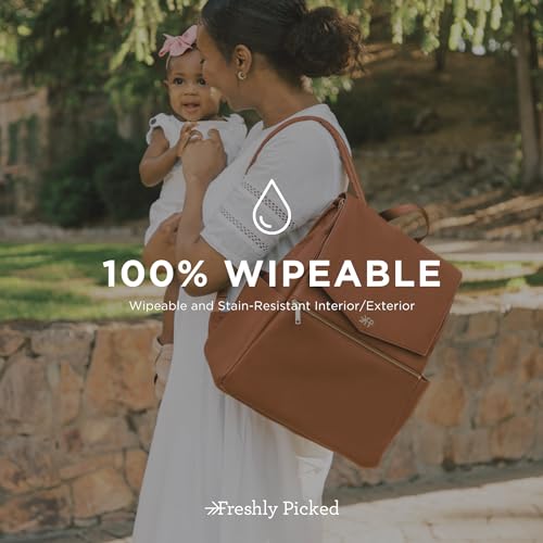 Freshly Picked Classic II Diaper Bag Backpack, Wipeable Vegan Leather With Changing Pad (Sage Green V2)