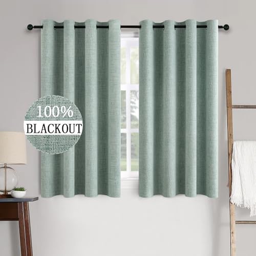 MIULEE 100% Blackout Linen Textured Curtains for Bedroom Solid Thermal Insulated Natural Beige Grommet Room Darkening Curtains & Drapes Luxury Decor for Living Room Nursery 52 x 84 Inch (2 Panels)