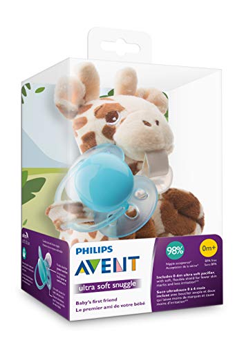 Philips AVENT Soothie Snuggle Pacifier Holder with Detachable Pacifier, 0m+, Giraffe, SCF347/01-1 Count (Pack of 1)