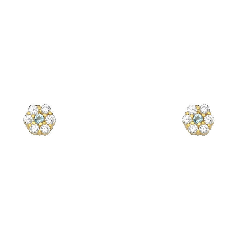 14k Yellow Gold Flower Stud Earrings with Screw Back - 12 Different Color Available