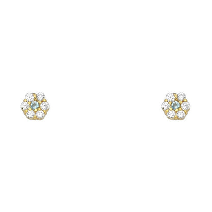 14k Yellow Gold Flower Stud Earrings with Screw Back - 12 Different Color Available
