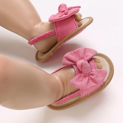 Baby Girls Bow Knot Sandals Flat Non-Slip Patchwork Princess Shoes Infant First Walking Slipper Shoes Beach Sandals