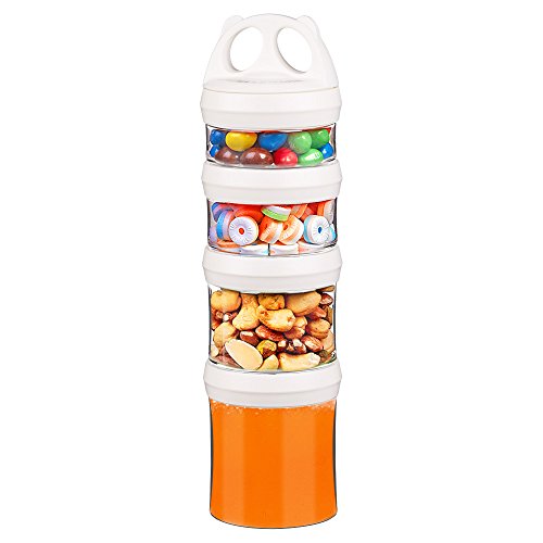 SELEWARE Portable Stackable Food Storage Containers for Snacks Formula Powder and Drinks Twist Lock System Airtight Leak-proof BPA and Phthalate Free 4 Piece Jars 31oz Blue