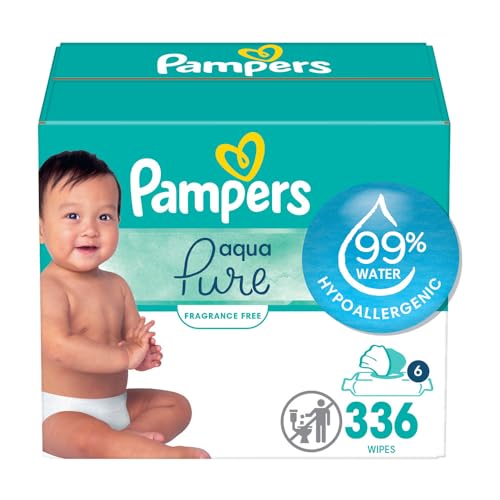 Pampers Baby Wipes Aqua Pure, 99% water-based wipes, Hypoallergenic and Unscented Infant Wipe, 896 Total (16 Flip-Top Packs)