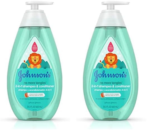 Johnson's Kids No More Tangles 2-in-1 Detangling Shampoo & Conditioner for Kids & Toddlers, Gentle & No More Tears, Hypoallergenic & Free of Parabens, Sulfates & Dyes, 20.3 fl. oz