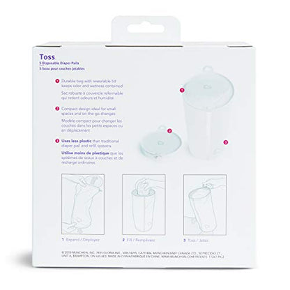 Munchkin® Toss™ Portable Disposable Diaper Pail, Holds up to 150 Newborn Diapers, 5 Pack, White