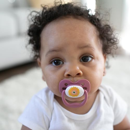 Dr. Brown's Advantage Glow-in-the-Dark Baby Pacifier, Fully Symmetrical Soother with Soft Silicone Bulb, Lavender Love-Coral Ocean, 0-6m, BPA Free, 4 Pack