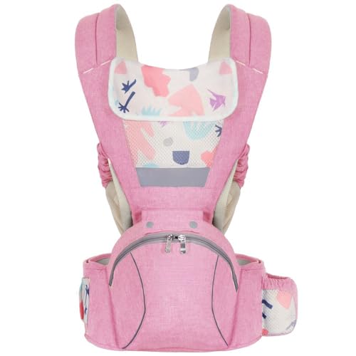 Baby Carrier 3-in-1 Ergonomic Infant Carrier Soft Baby Holder 3 to 36 Months,4 Season/All Seasons,Newborn to Toddler with Hood All Position Baby Hipseat (Pink)