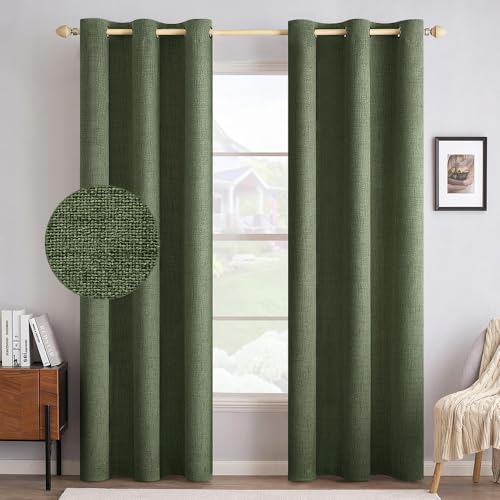 MIULEE 100% Blackout Linen Textured Curtains for Bedroom Solid Thermal Insulated Natural Beige Grommet Room Darkening Curtains & Drapes Luxury Decor for Living Room Nursery 52 x 84 Inch (2 Panels)