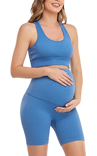 Women's Maternity 2 Piece Outfit Set - Bra & Shorts for Pregnancy - Yoga workout Lounge Wear Sets