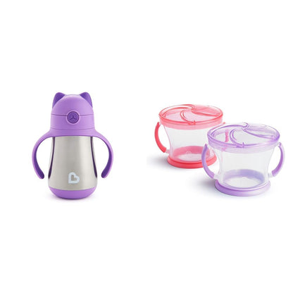 Munchkin Cool Cat Sippy Cup for Toddlers, Stainless Steel Straw Cup, 8 Ounce, Pink