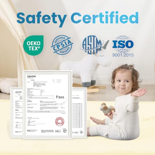 1.3" Thick Baby Play Mat,Ultra Soft Elasti-Foam 50×50 Playpen Mat for Tummy Time,Water-Repellent Coral Fleece Nursery Rug for Infants,Toddlers,Kids,Non-Slip Safe for Crawling(Light Grey)
