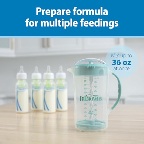 Dr. Brown's Baby Formula Mixing Pitcher with Adjustable Stopper, Locking Lid, & No Drip Spout, 32oz, BPA Free, Teal
