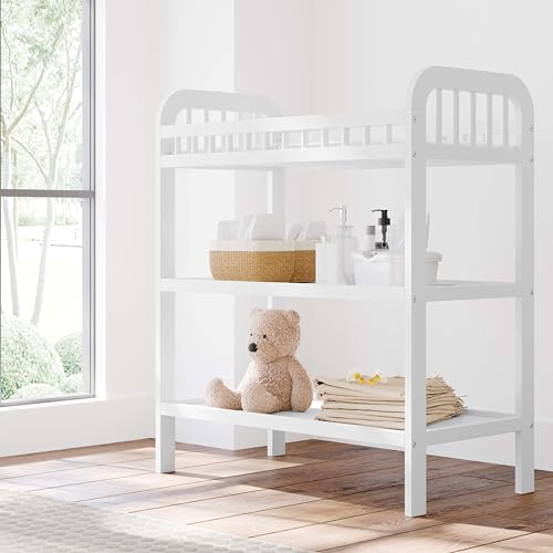 Storkcraft Pasadena Changing Table with Water-Resistant Changing Pad (Driftwood) - GREENGUARD Gold Certified, Includes Bonus Water-Resistant Changing Pad with Safety Strap, 2 Open Shelves