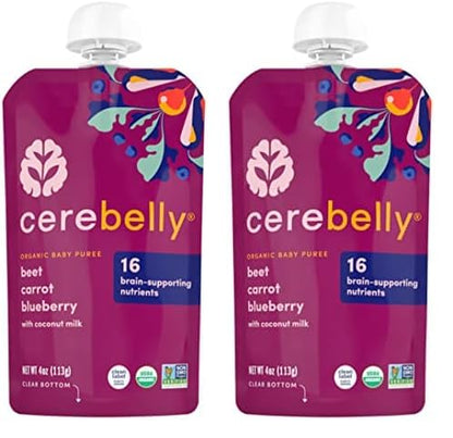 Cerebelly Organic Baby Food Pouches Variety Pack – Organic Veggie Purees for Toddlers | No Added Sugar, Fiber, Non-GMO | Blended Toddler Pouches | 4 Ounce BPA-Free Pouch | 4 Flavors | 8 Count