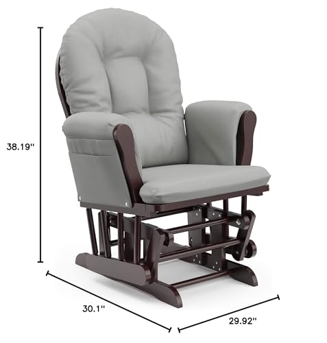 Storkcraft Premium Hoop Glider and Ottoman (Espresso Base, Gray Cushion) – Padded Cushions with Storage Pocket, Smooth Rocking Motion, Easy to Assemble, Solid Hardwood Base