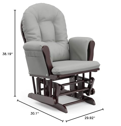 Storkcraft Premium Hoop Glider and Ottoman (Espresso Base, Gray Cushion) – Padded Cushions with Storage Pocket, Smooth Rocking Motion, Easy to Assemble, Solid Hardwood Base