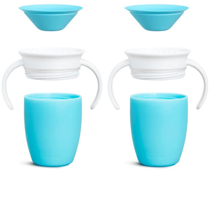 Munchkin Sippy Cup for 6 Month Old and Up, Spill Proof Miracle 360 Toddler Cups with Transition Handles, 7 Ounce, 2 Pack, Blue/Green
