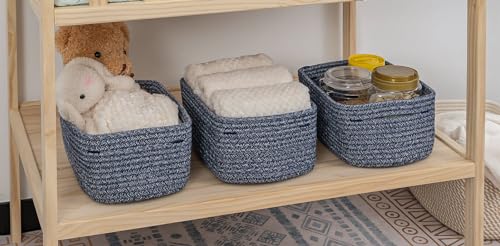 CubesLand Off White Small Storage Baskets for Shelves, Closet Organization Storage Bins Empty Gift Basket Baby Nursery Woven Baskets for Organizing, Rectangular Clothes Closet Shelves Baskets 3 Packs