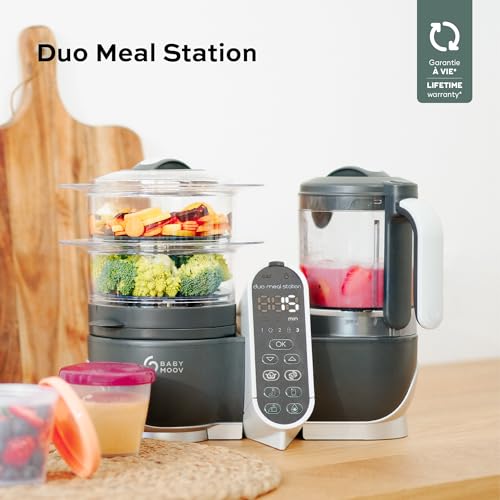 Babymoov Duo Meal Station 6 in 1: Multi-Speed Baby Food Maker Steamer and Puree Blender, Baby Food Processor that warms & defrosts (Nutritionist Approved), Mineral Beige