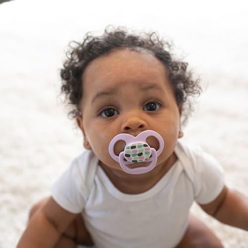 Dr. Brown's Advantage Glow-in-the-Dark Baby Pacifier, Fully Symmetrical Soother with Soft Silicone Bulb, Scooter Squirrel-Purple Nature, 6-18m, BPA Free, 4 Pack