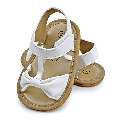 GAISUMMI Baby Girls Sandals Summer Bowknot Infant Crib Shoes Toddler Pu Leather Soft Rubber Sole First Walkers