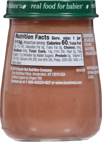 Beech-Nut Organics Stage 2 Organic Baby Food, Apple Raspberries & Avocado, 4oz Jar