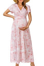 OUGES Maternity Maxi Dress Wrap V Neck Baby Shower Pregnancy Dresses for Photoshoot