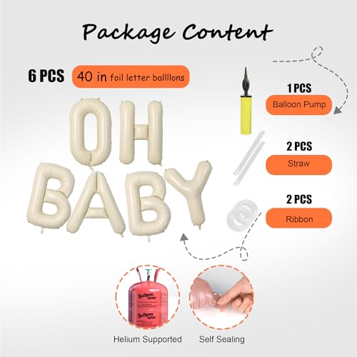 40 Inch Oh Baby Balloon, Shower Decorations, Large Sign for Backdrop, Shiny Banner for Gender Reveal Party Supplies (Gold)
