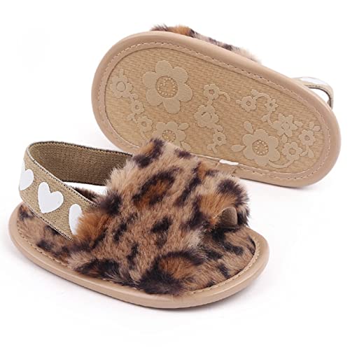 2 Pack Infant Baby Girls Sandals Elastic Back Strap Flats Slippers Soft Toddles Princess Shoes Faux Fur Slides Shoes First Walker House Shoes